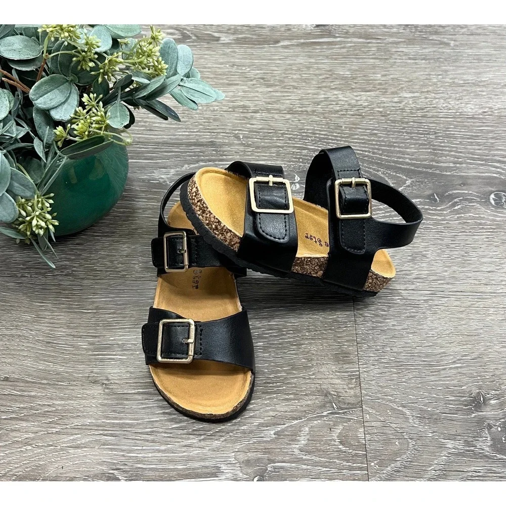 Little Star Youth Black Strap Sandals Toddler Size 12 NEW